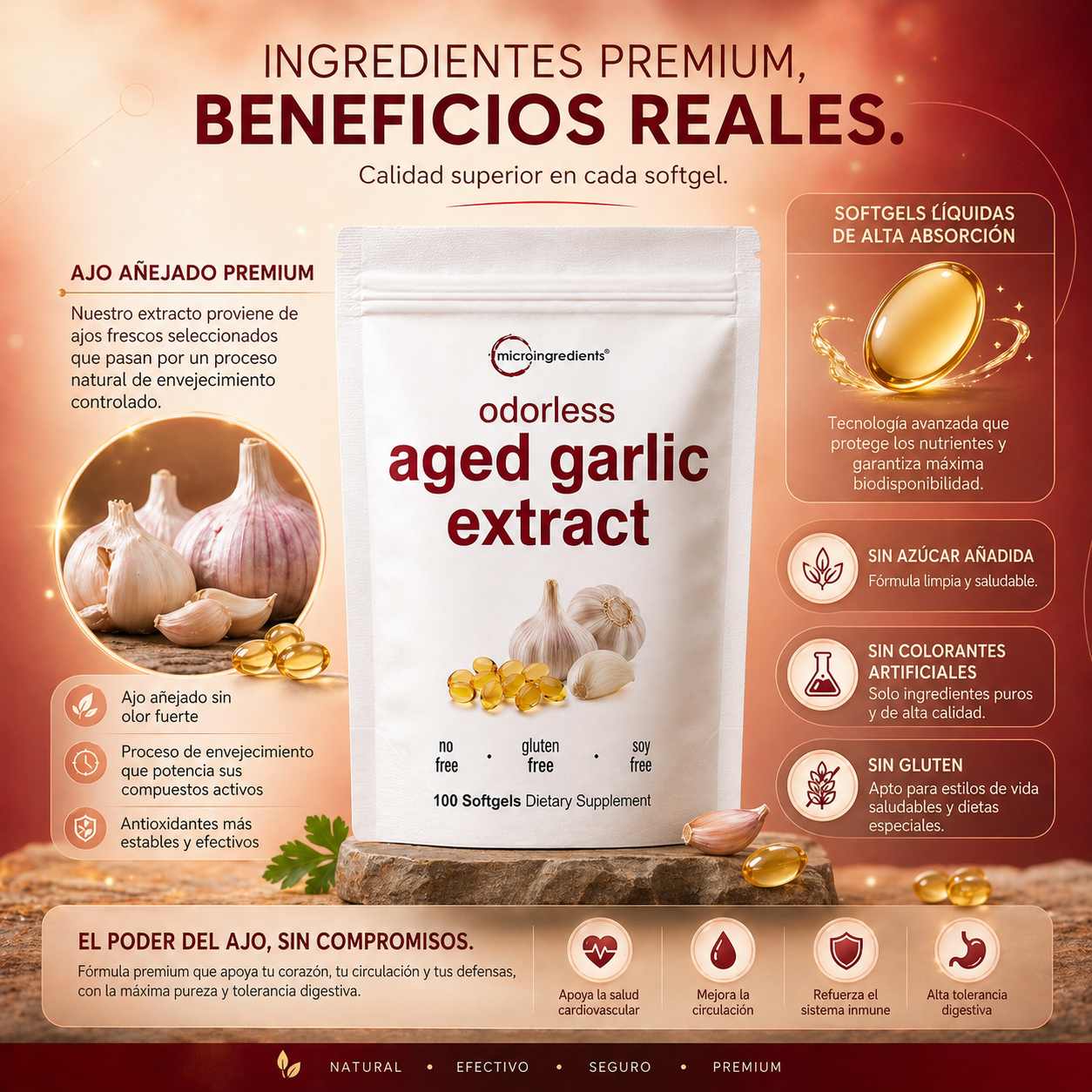 Microingredients™ Aged Garlic Extract: Defensas, Circulación y Energía
