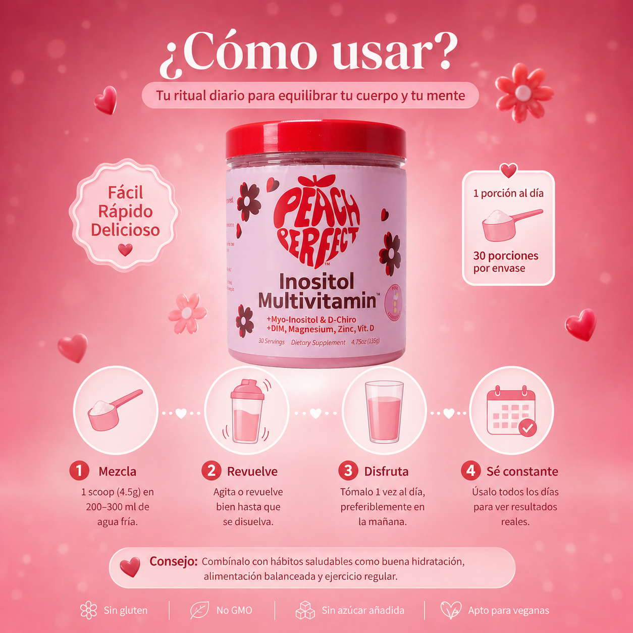 Peach Perfect™: Recupera tu Equilibrio Hormonal y Energía + Mascarilla de Labios BioAqua GRATIS