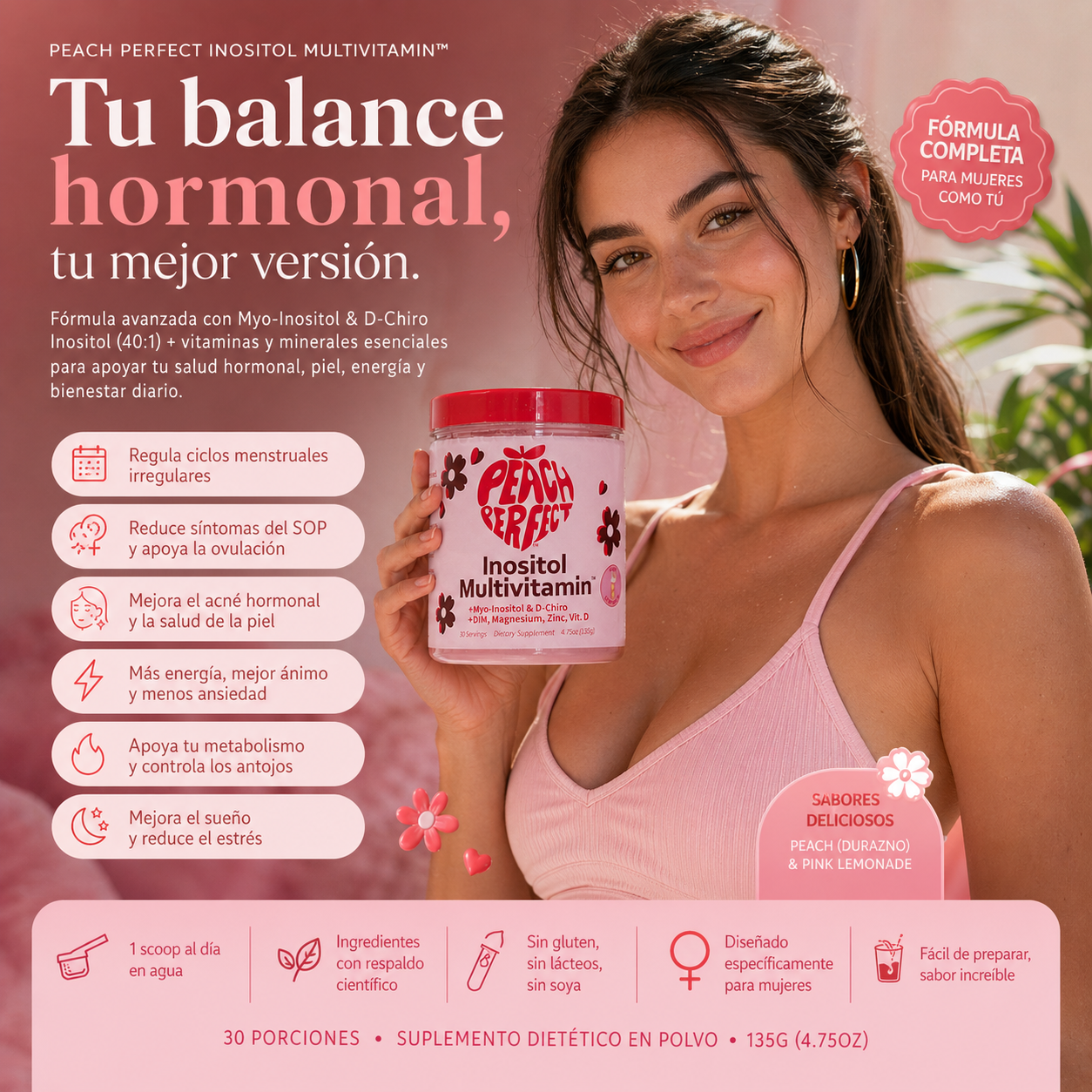 Peach Perfect™: Recupera tu Equilibrio Hormonal y Energía + Mascarilla de Labios BioAqua GRATIS