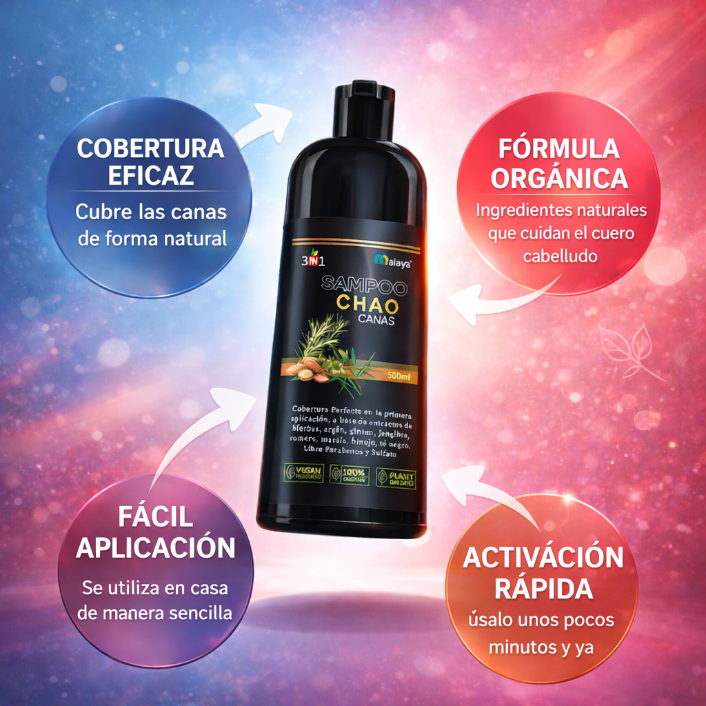 Shampoo Chao Canas™: Recupera tu color y tu Seguridad