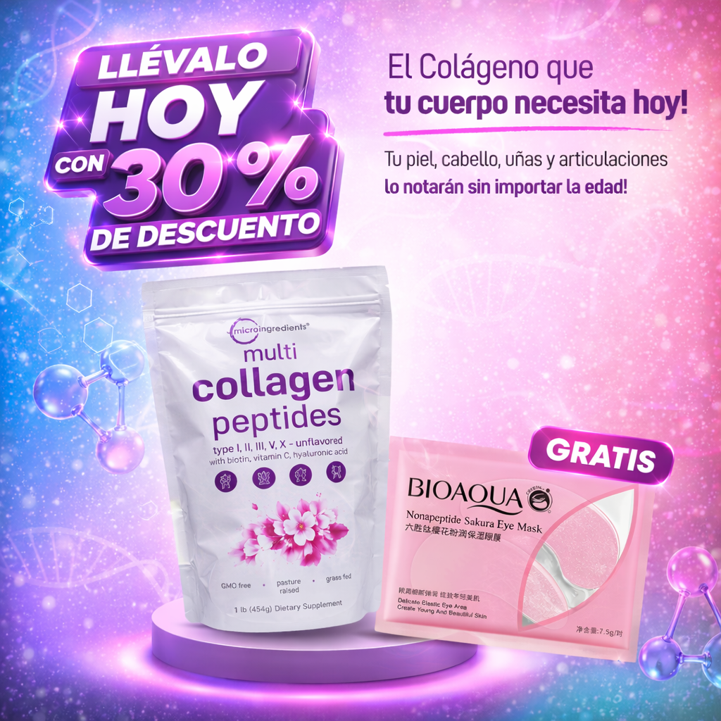Microingredients™ Multi Collagen Peptides + Regalo Parches de Colágeno para Ojeras 🎁