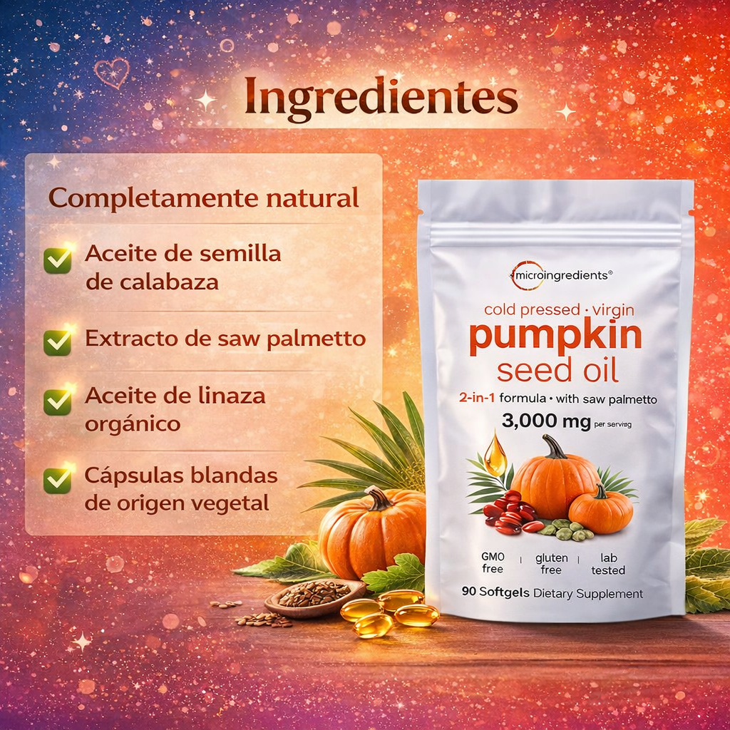 2X1 OFERTA 🎁 Pumpkin Seed Oil Original USA ⭐ – Bienestar Hormonal, Piel y Cabello desde Dentro